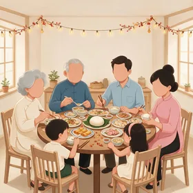 Three generations at a Tết meal