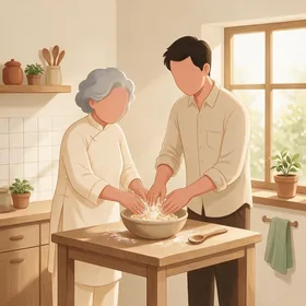 A grandmother teaching a recipe