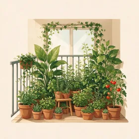 A balcony full of plants