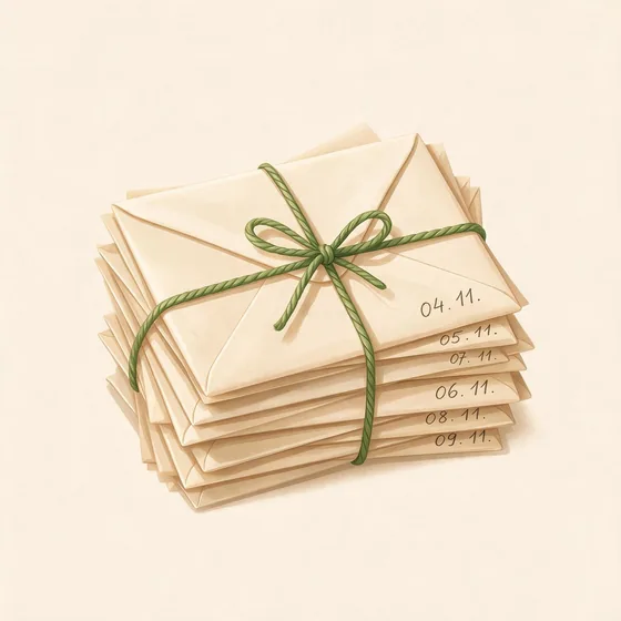 A tied stack of sealed letters