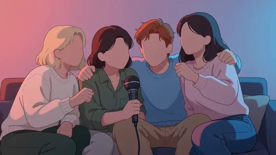Friends singing karaoke together
